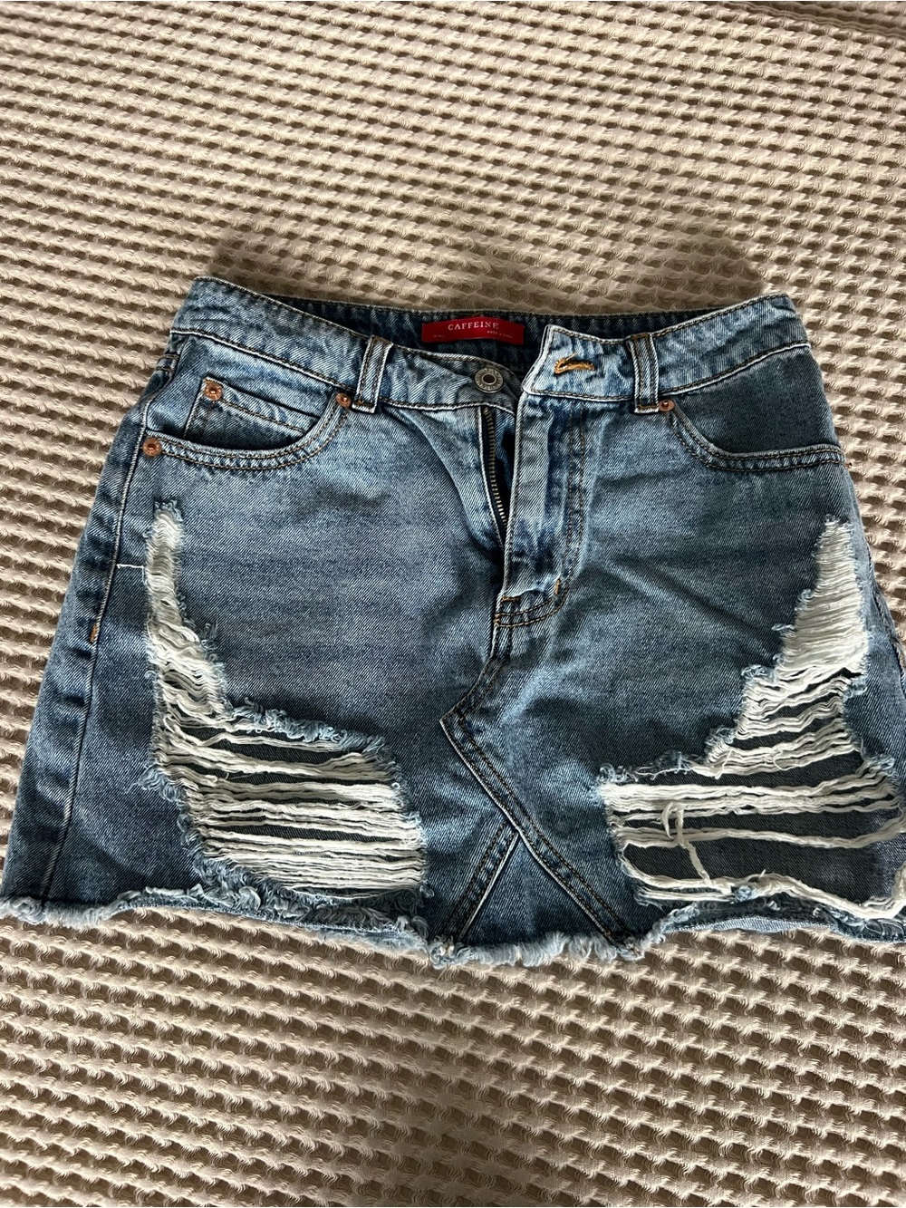 Mystique Boutique Distressed Light Blue Denim Mini Skirt